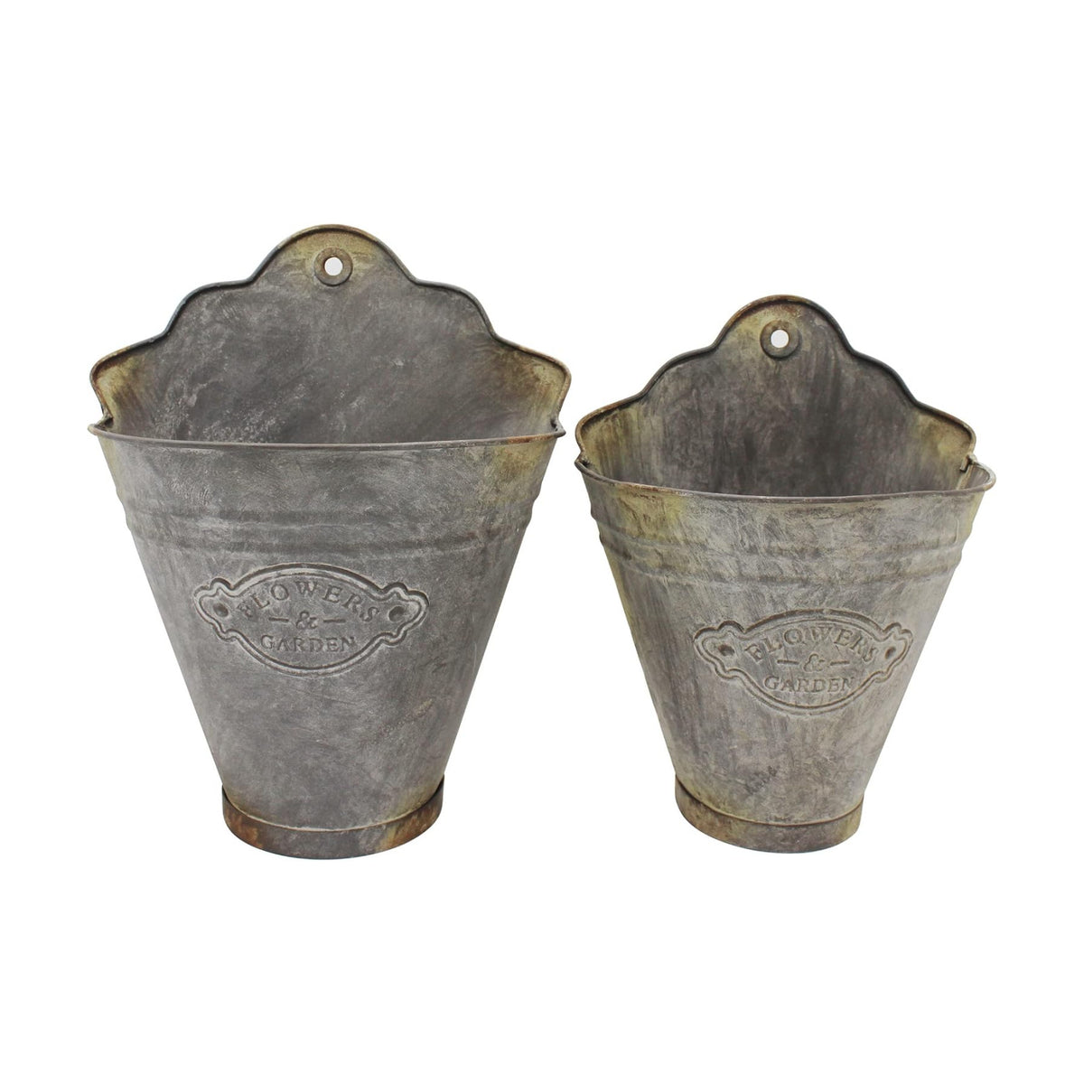 Farmhouse Galvanized Wall Planter Rustic Metal Flower Holder Wall Mount Flower pots for Garden and Wall Decor, Set of 2