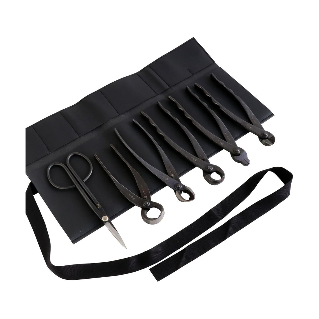 Wazakura Made in Japan 6PCS Bonsai Professional Tool Kit with Roll Bag: Yasugi Steel Twig Scissor, Concave Branch