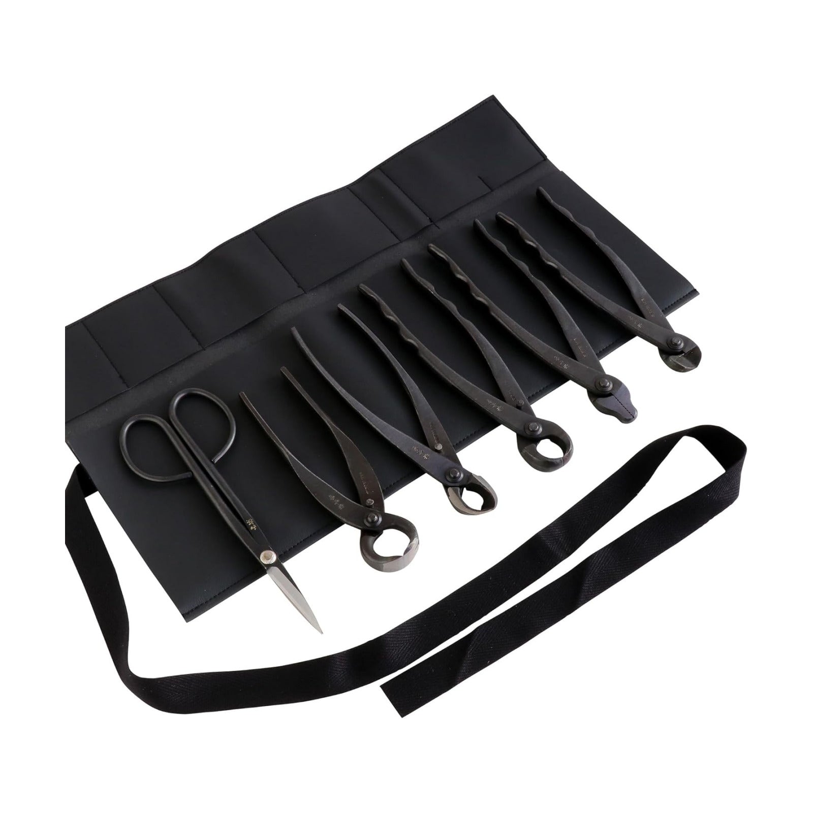 Wazakura Made in Japan 6PCS Bonsai Professional Tool Kit with Roll Bag: Yasugi Steel Twig Scissor, Concave Branch