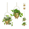 AceList Boho Gold Metal Hanging Planters, Set of 2 with Hooks & Chains - Versatile Wall & Ceiling Plant Hangers for