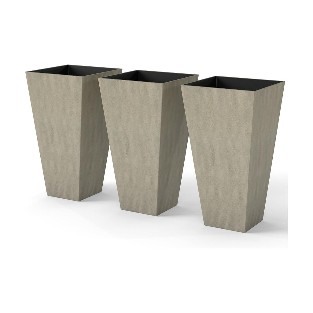 Outsunny 28 in Tall Planters for Outdoor Plants with Drainage Holes, Grey | Set of 3, Taper Planters, Indoor Grande