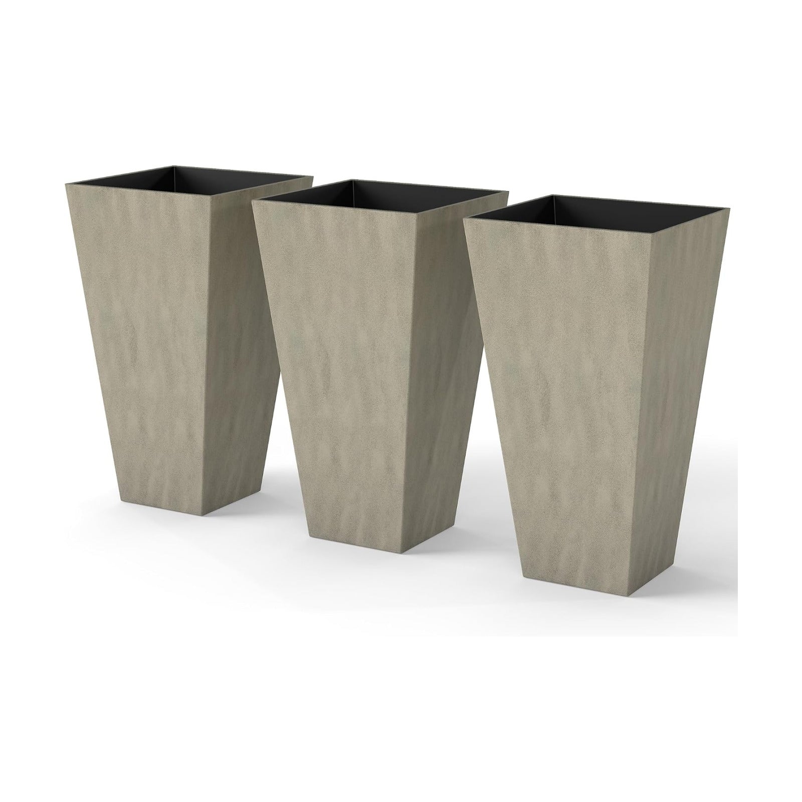 Outsunny 28 in Tall Planters for Outdoor Plants with Drainage Holes, Grey | Set of 3, Taper Planters, Indoor Grande