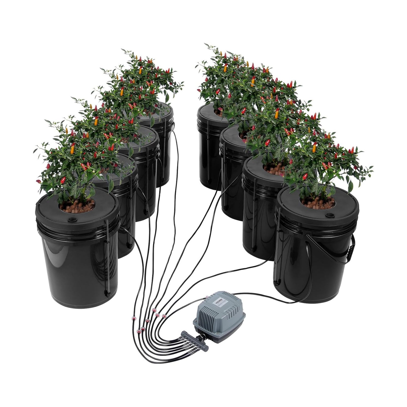 VEVOR DWC Hydroponic System, 5 Gallon 8 Buckets, Deep Water Culture Growing Bucket, Hydroponics Grow Kit with Pump, Air