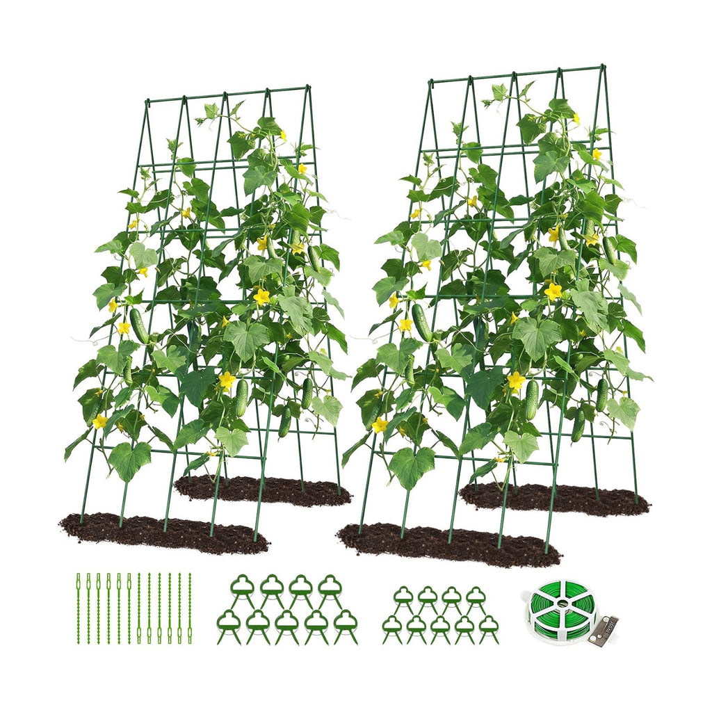 39.4" H Cucumber Trellis, 2 Pack Foldable A Frame Garden Trellis | PVC-Coated Steel Plant Support for Raised Bed