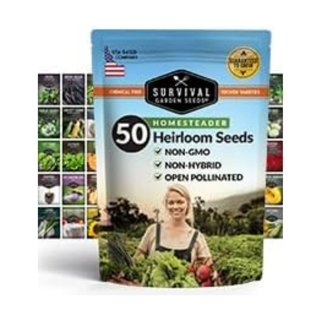 Homesteader 50 Pack Seed Vault for Planting Victory Gardens | Non-GMO Heirloom Vegetable, Fruit, Herb Seeds to Grow