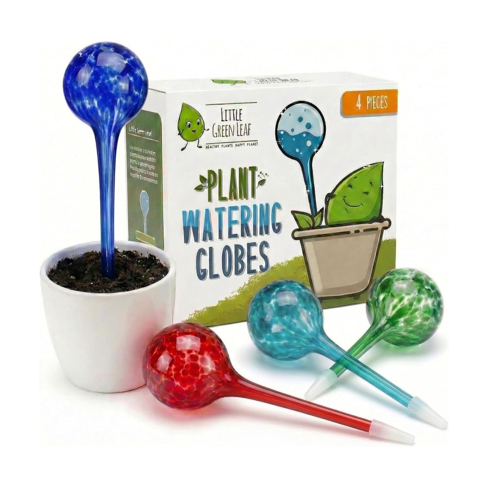 Little Green Leaf Automatic Plant Watering Globes Self Watering Planter Inserts (Set of 4) | Hands Free Multicolor