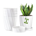 8 Inch Plant Pots with Drainage Holes and Saucers - Flower Pots for Indoor Plants - White Plastic Planters for Outdoor