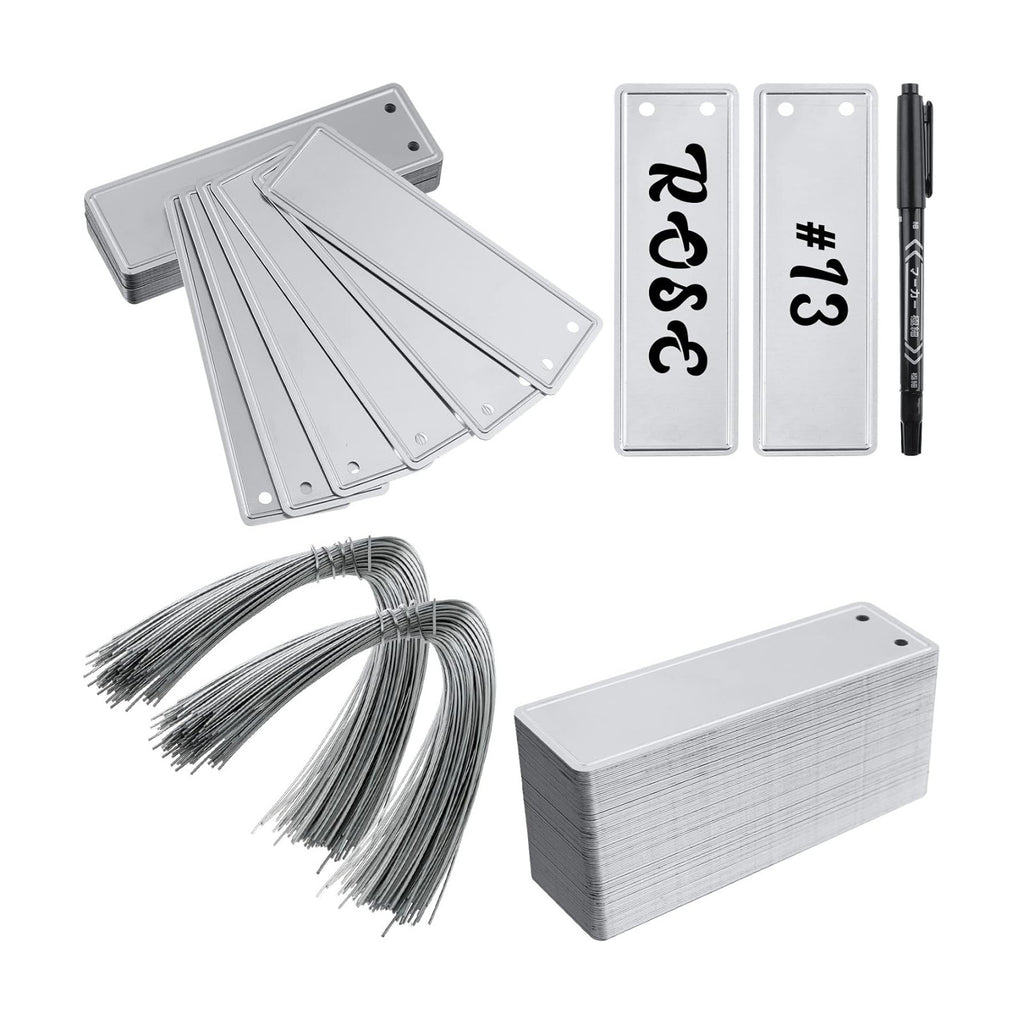 200 Aluminum Plant Tags with 200 Metal Wires - Double Sided Write On Metal Labels - Solid Stamping Tags - Waterproof