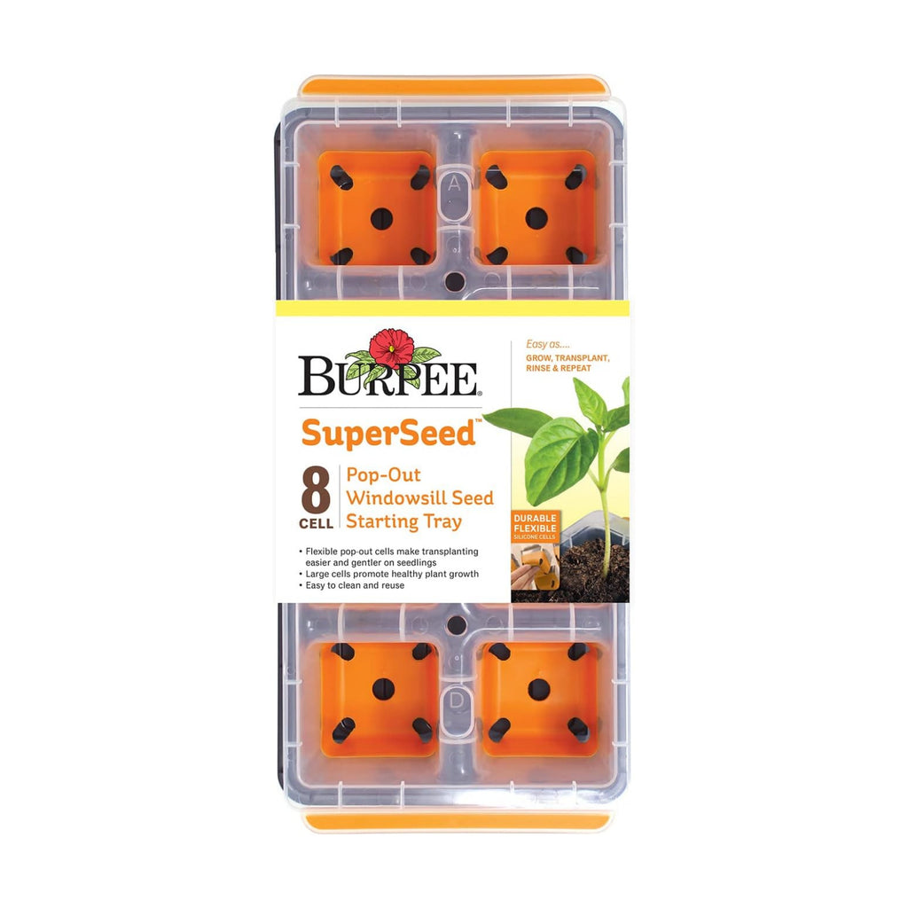 Burpee SuperSeed Windowsill Seed Starting Tray | 8 XL Cell | Seed Starter Tray | Reusable & Dishwasher Safe | Window Garden Starting Kit | Orange