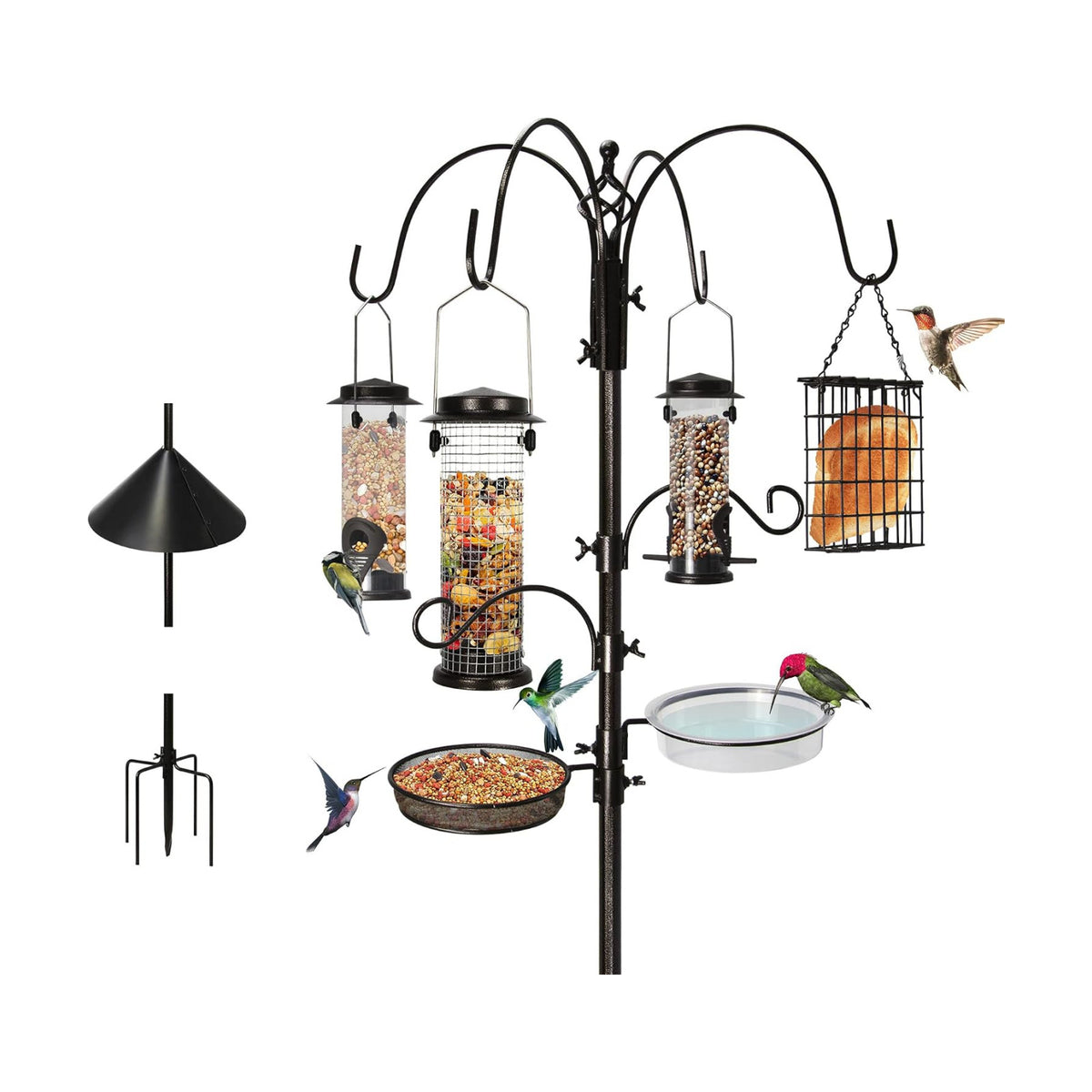 6-Hook Bird Feeding Station with Squirrel Baffle, 94 Inch