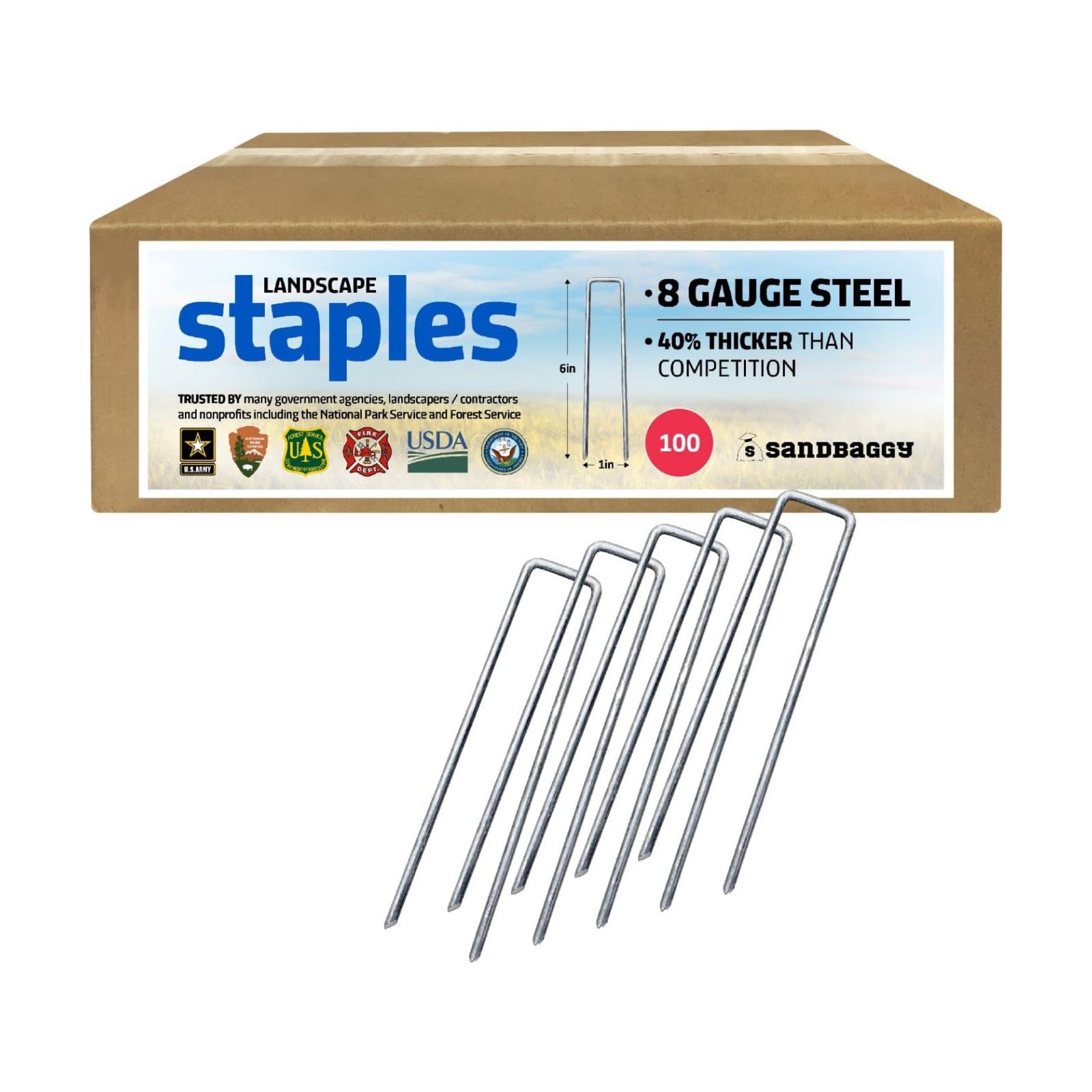 Sandbaggy 6 inch Landscape Sod Staples (8 Gauge Steel) | Great for Hard & Rocky Soil | 40% Thicker Than Standard 11