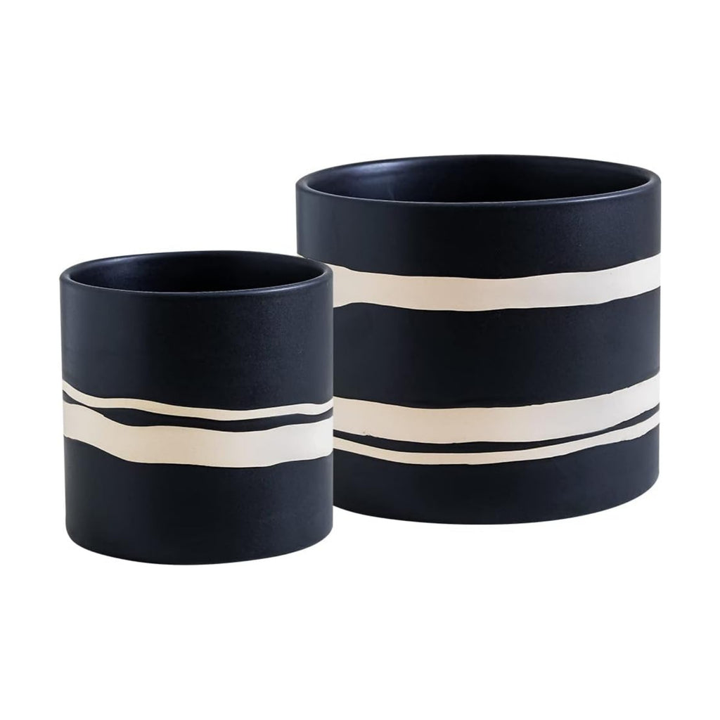 Nihow Ceramic Modern Plant Pot with Drainage for Indoor Plants,5+7 inch | set of 2,Black,Cylinder Flower Pot with