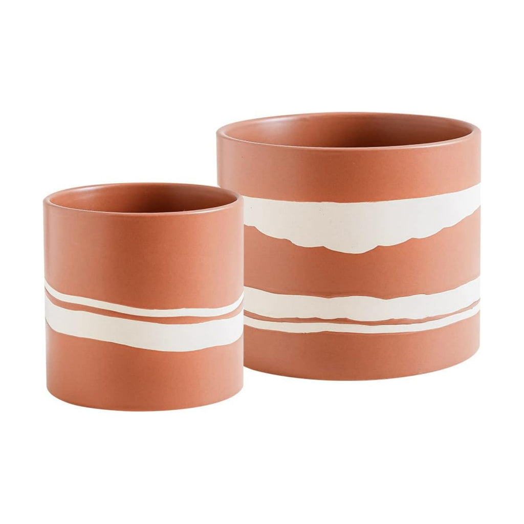 Nihow Ceramic Modern Plant Pot with Drainage for Indoor Plants,5+7 inch | set of 2, Terracotta,Cylinder Flower Pot with