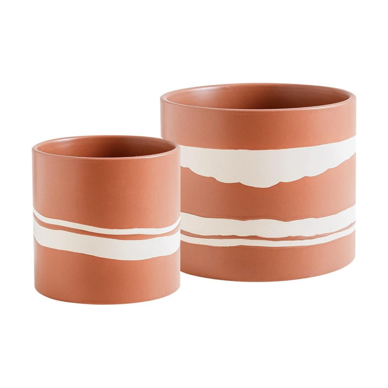 Nihow Ceramic Modern Plant Pot with Drainage for Indoor Plants,5+7 inch | set of 2, Terracotta,Cylinder Flower Pot with