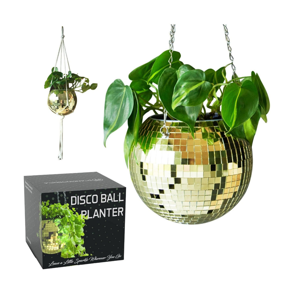 Disco Ball Planter – Disco Ball Plant Hanger, Mirror Disco Planter with Chain, Macrame Hanger, Acrylic Stand and Insert