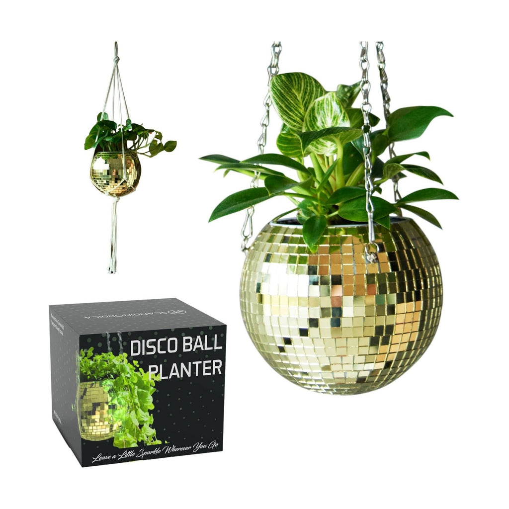 Disco Ball Planter – Value Package: Mirror Disco Planter with Chain, Macrame Hanger and Acrylic Stand for Desk
