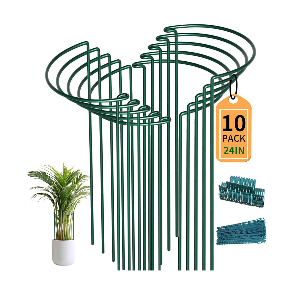 TCBWFY 10 Pack Garden Supports for Plants Metal 10" Wide x 24" High Interlock Half Round Garden Plant Support Ring
