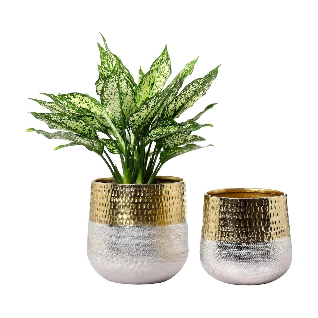 MyGift Hammered Brass and Silver Metal Planters, Handcrafted, 2 Pack | Handcrafted in India, these textured two-tone