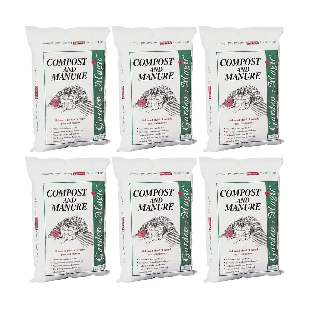 Michigan Peat 6-Pack Compost and Manure Blend, Garden Magic Mix w/Odor-Free Blend, 40 Lbs - Outdoor Lawn and Gardening
