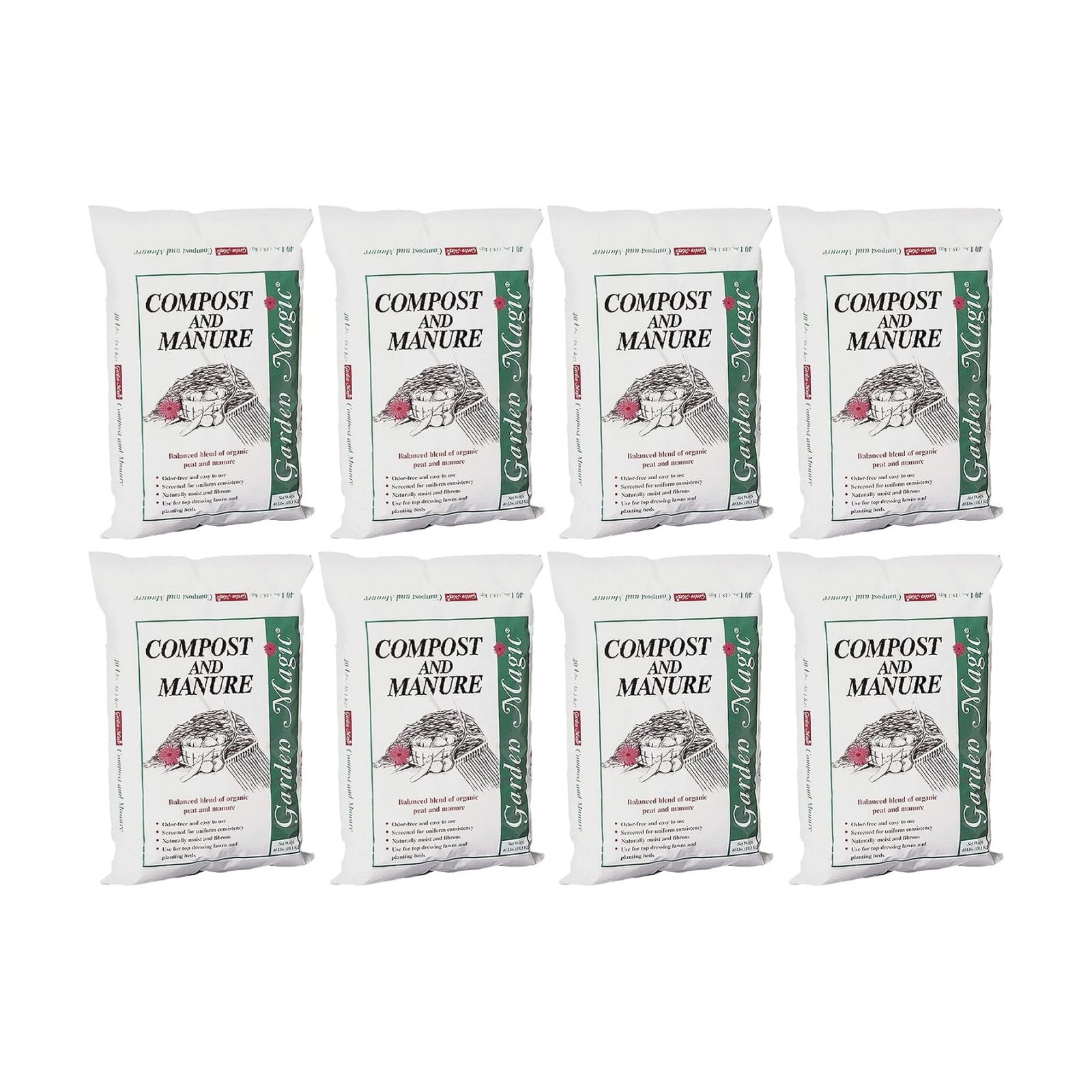 Michigan Peat 8-Pack Compost and Manure Blend, Garden Magic Mix w/Odor-Free Blend, 40 Lbs - Outdoor Lawn and Gardening