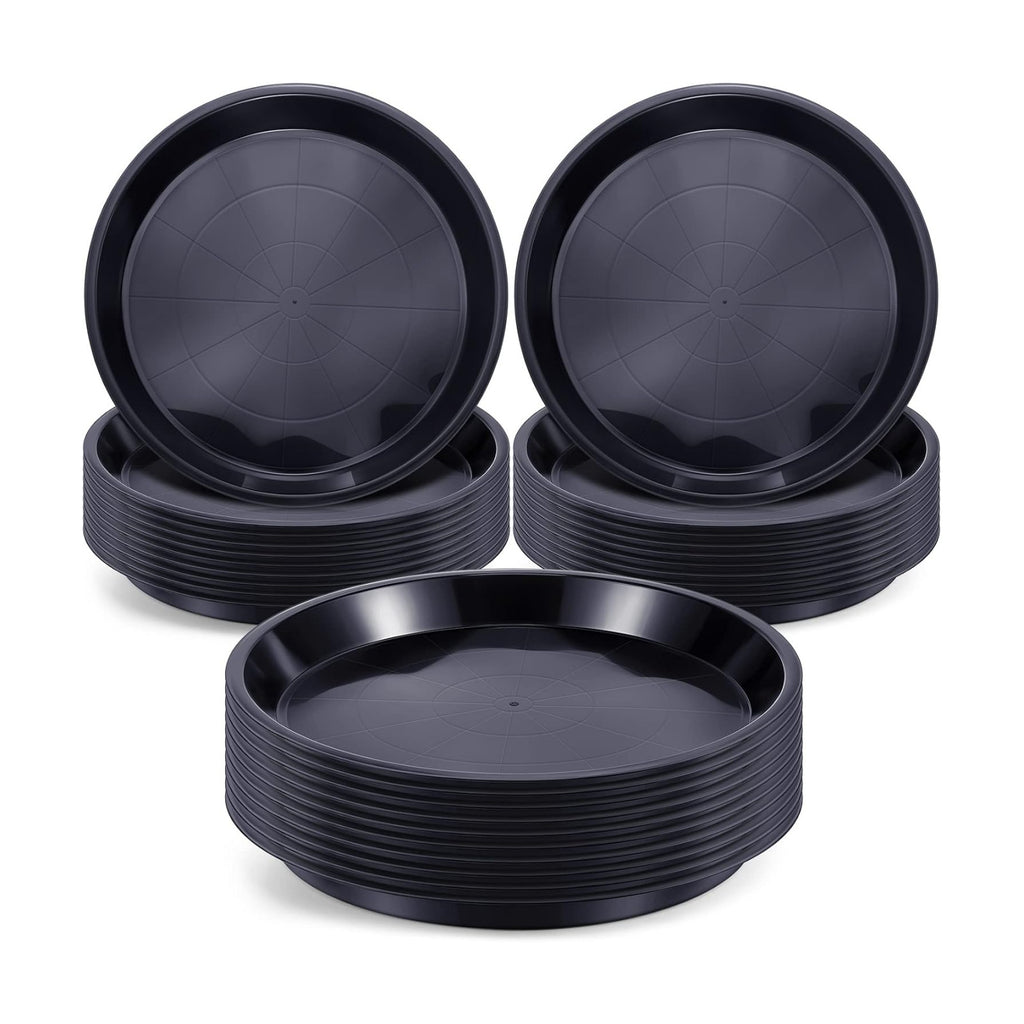 Sawysine 30 Pack Plastic Plant Saucer Round Drip Trays Black Flower Pot Saucers Thick Plant Dish Sturdy Water Tray