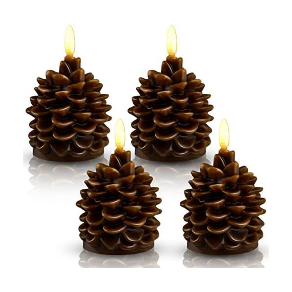 4 Pieces Christmas Pinecone Candles Flameless LED Battery Operated,Brown