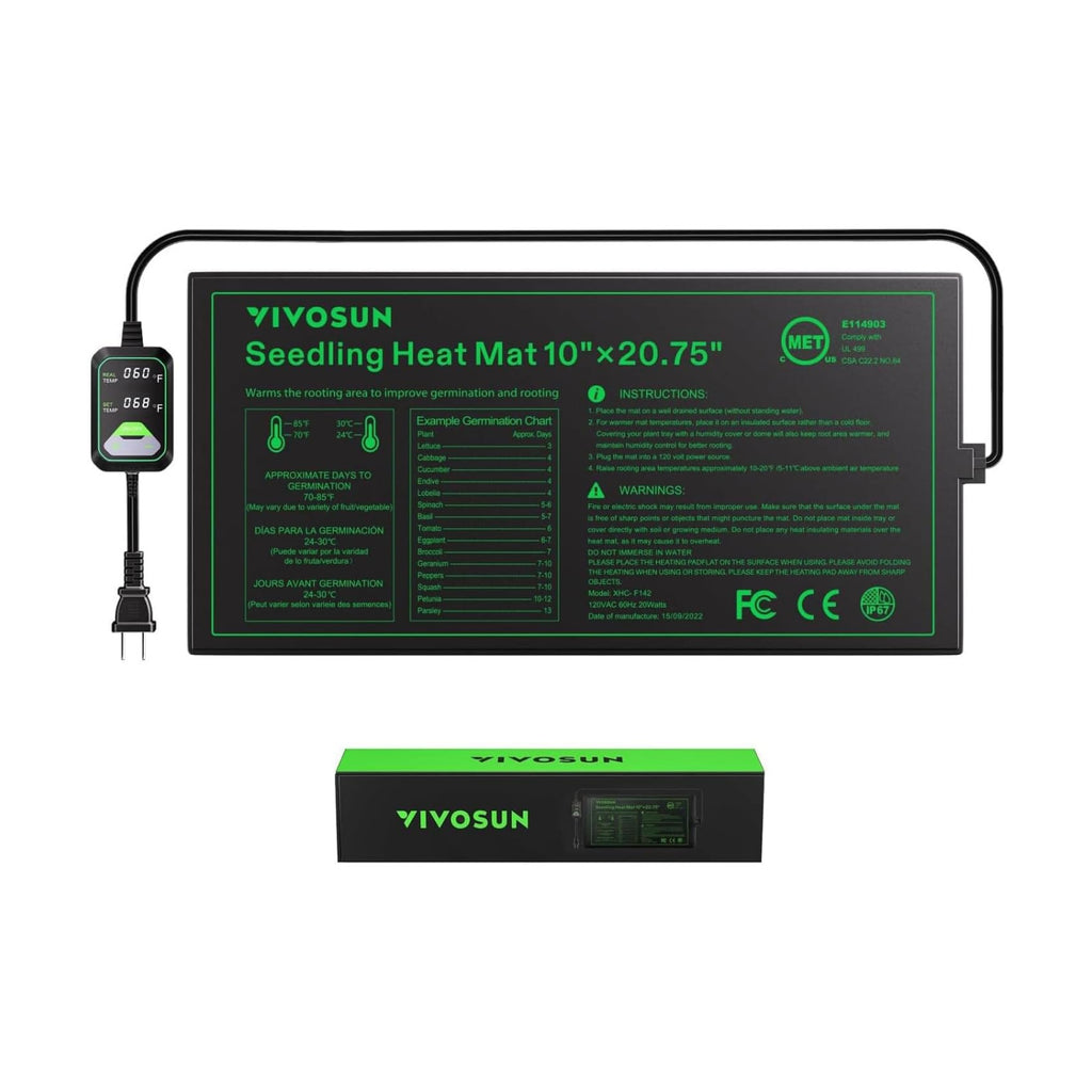 VIVOSUN 10"x20.75" Seedling Heat Mat with Built-in Temperature Controller | UL & MET-Certified Waterproof Plant Heating
