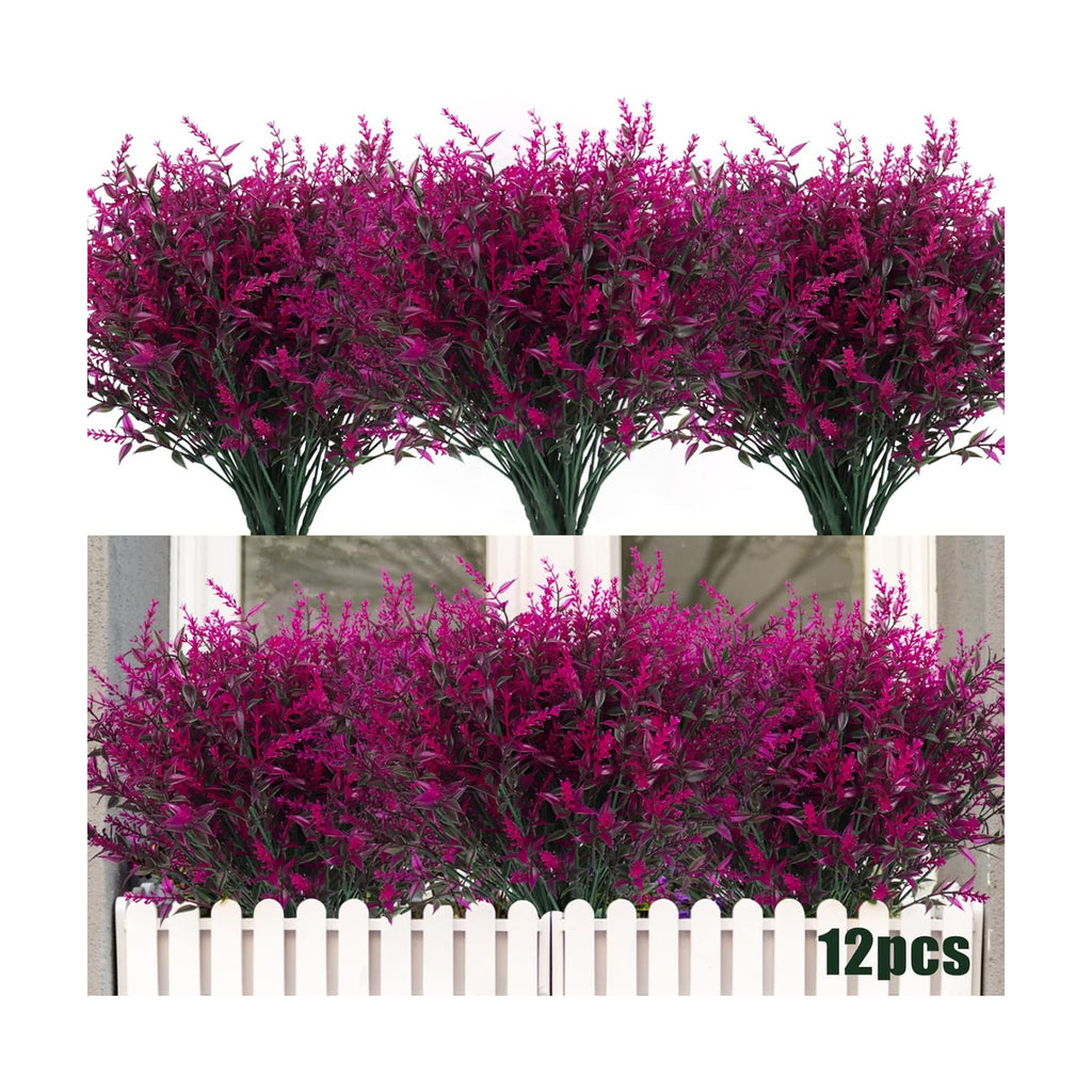 RECUTMS Outdoor Artificial Plant UV Resistant Flower Fake Stems Plants 12Pc