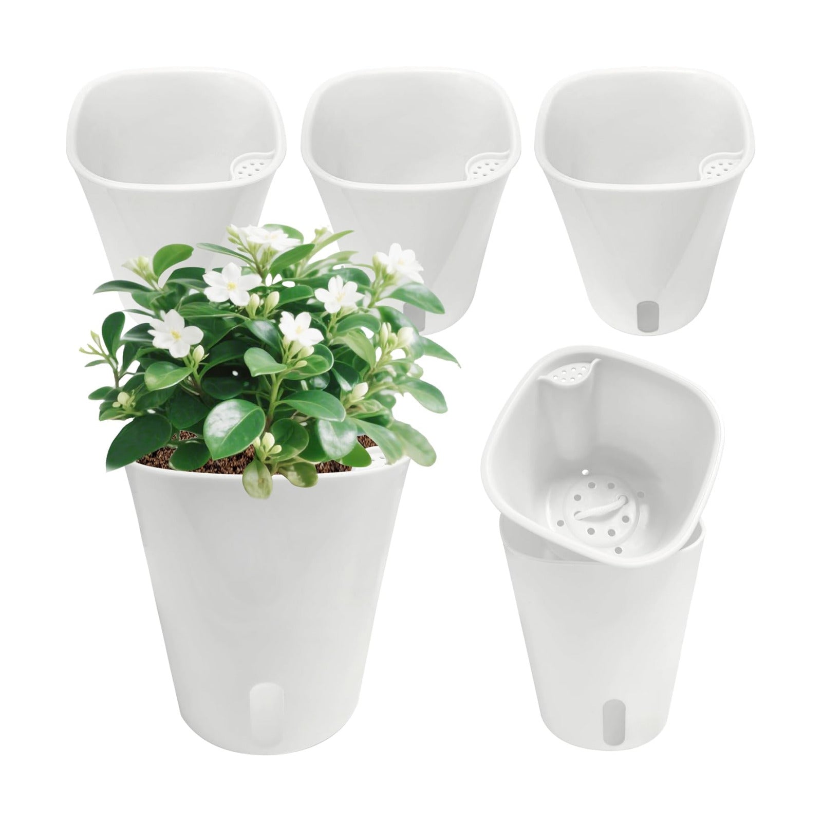 TCBWFY 5 Inch Self Watering Pots for Indoor Plants,5 Sets Self Watering Planter Pots with Visual Water Level Window and