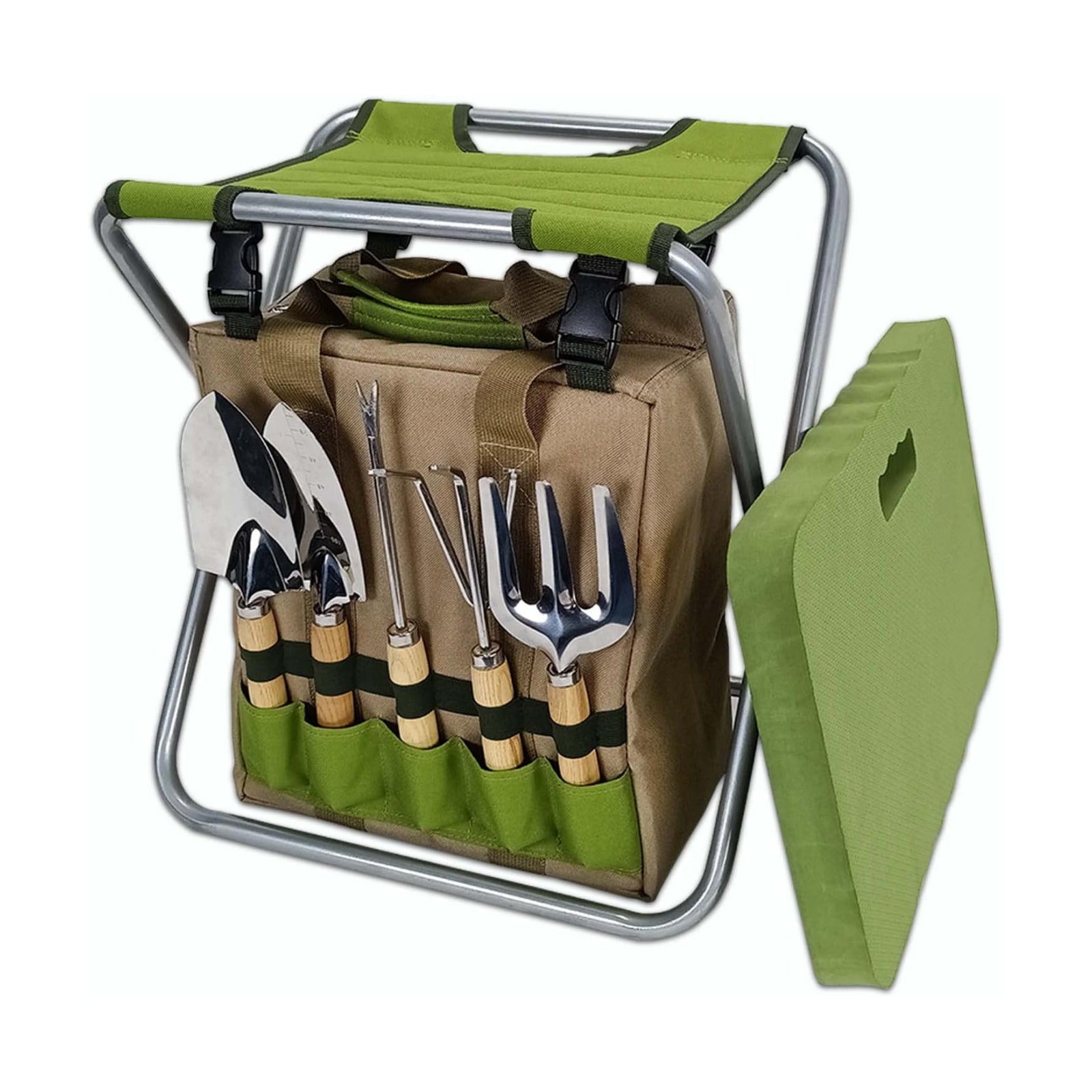Garden Folding Gardener Stool with Gardening Tools Insulation Garden Bags Plus 5 Garden Tools and Gardening Kneeler