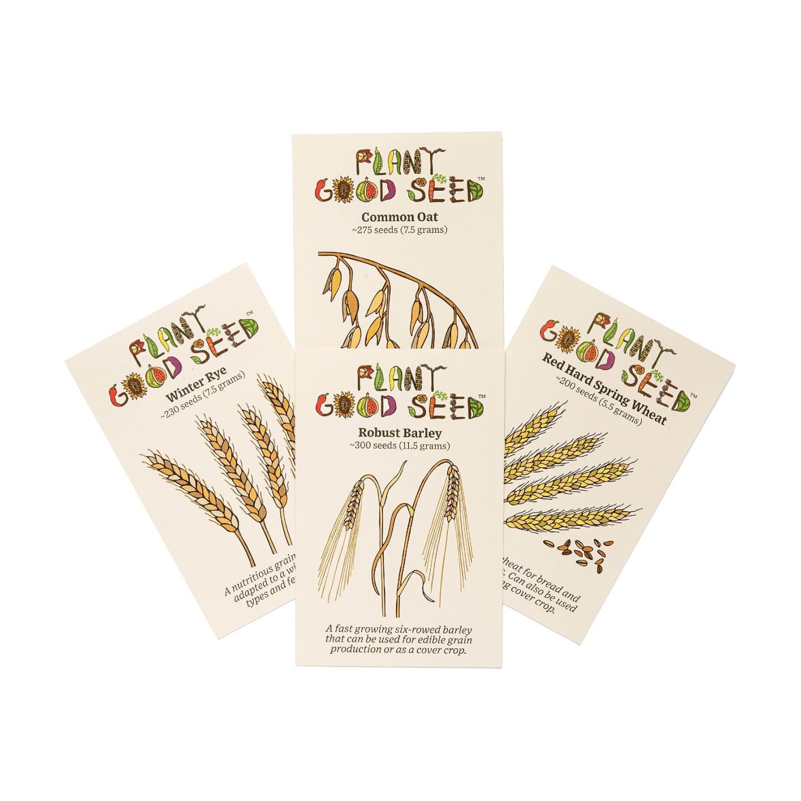 Organic Great Grains Seed, 4 Variety Pack | Four Homestead Grain Packets, Barley, Oat, Rye, and Wheat, Grow Your Own