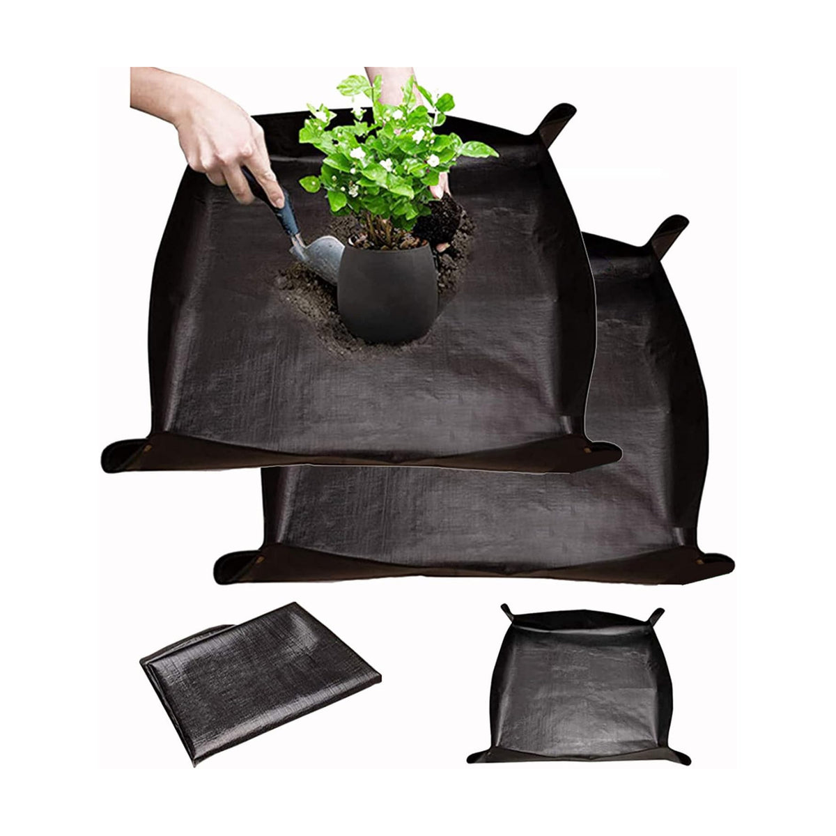 BIUWING 2PCS Indoor Plant Transplanting Repotting Mat Foldable Garden Work Cloth Waterproof Thicken Gardening Mat, Black (26.8" x 26.8")