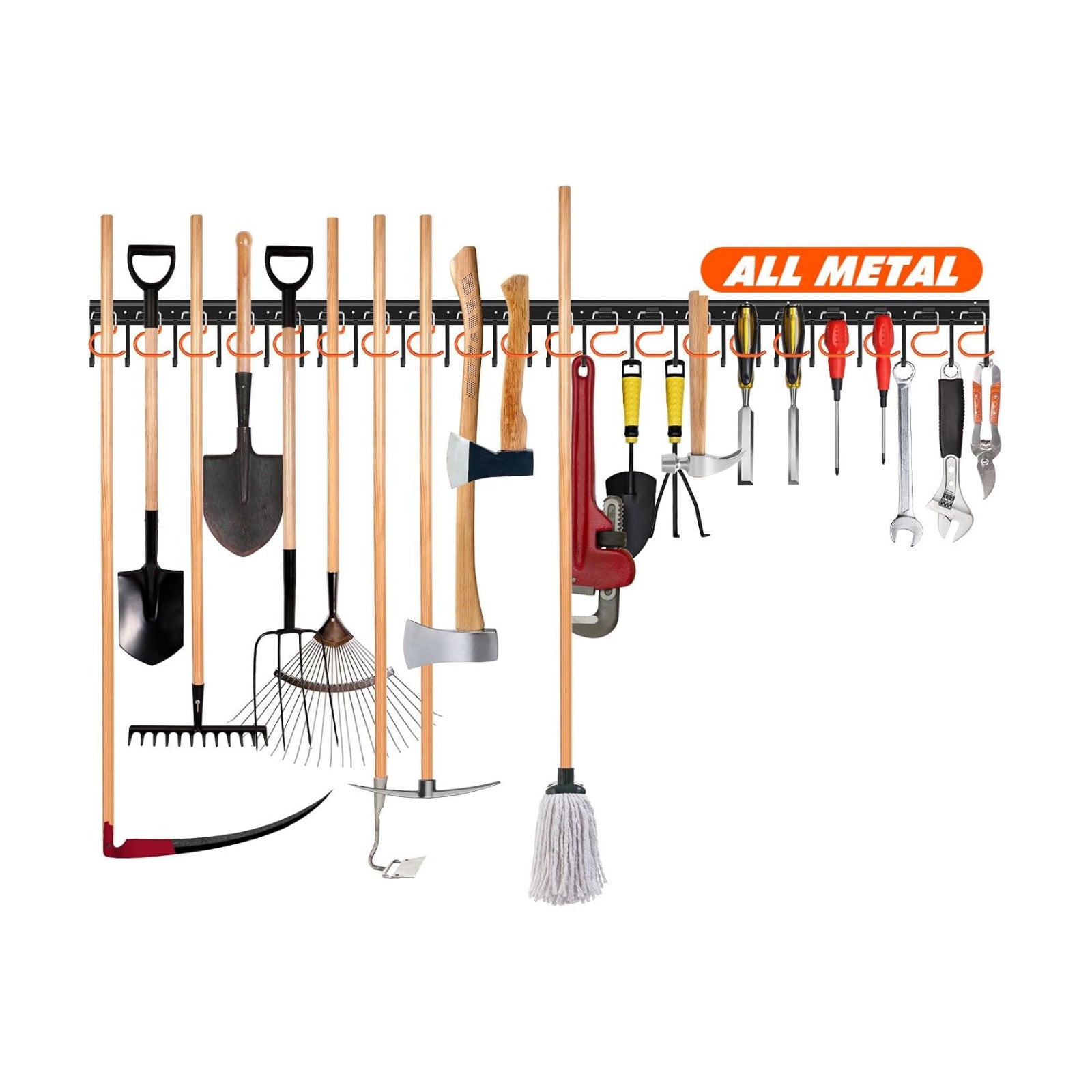TVKB 68'' All Metal Garden Tool Organizer Adjustable Garage Tool Organizer Wall Mount Garage Organizers and Storage