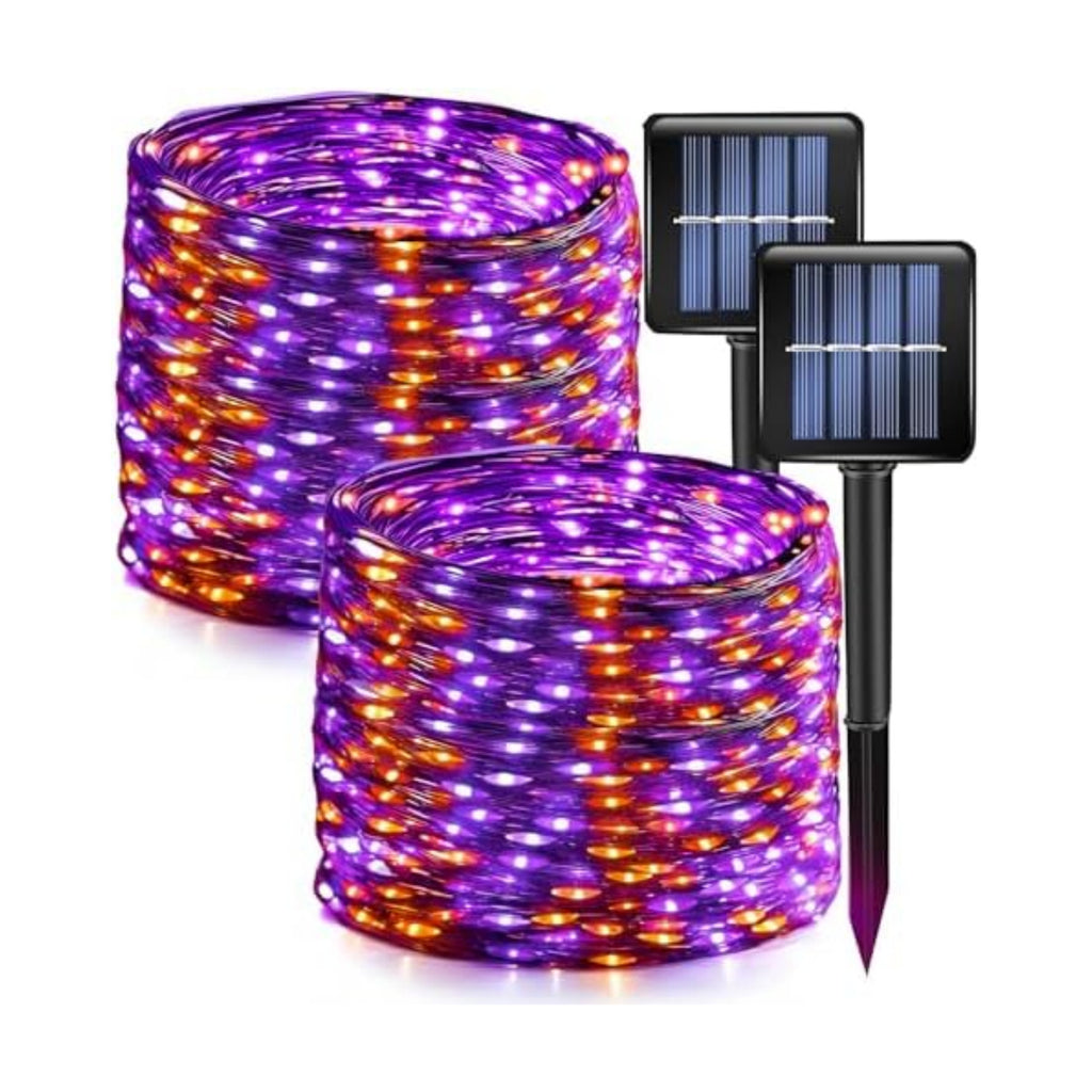 Dazzle Bright 2 Pack Purple and Orange Halloween Fairy String Lights, Total 80FT 240LED Solar Powered Fairy Lights with 8 Modes, Waterproof Copper Black Wire Lights for Outdoor Yard Party Decorations