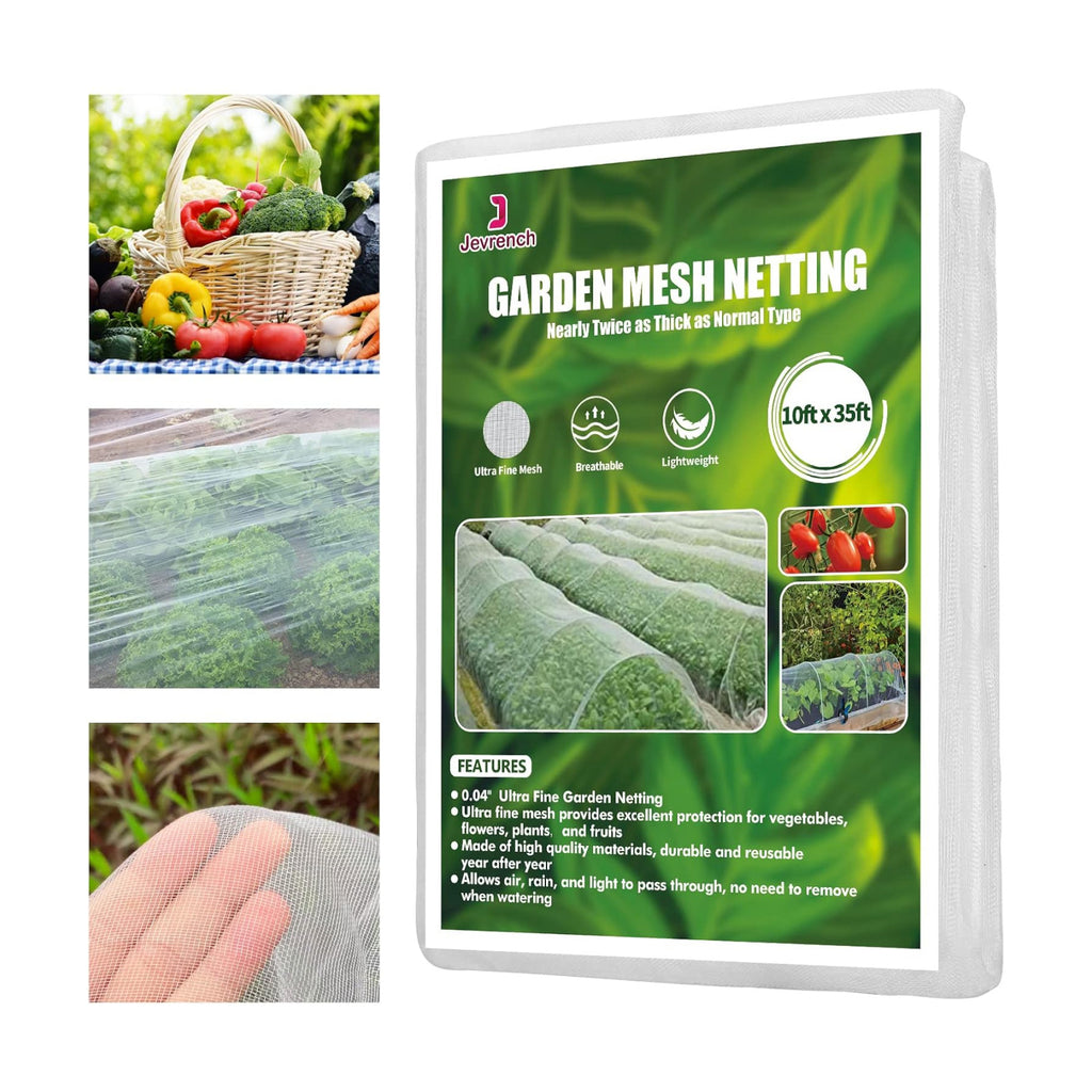 Jevrench 10 x 35 ft Garden Netting Row Cover, Ultra Fine Mesh for Plants | Protective Plant Netting for Gardens, Raised