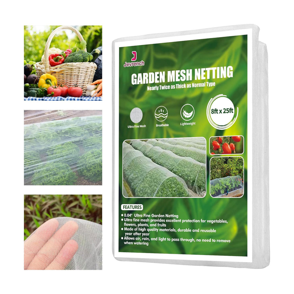 Jevrench 8 x 25 ft Garden Netting Row Cover, Ultra Fine Mesh for Plants | Protective Plant Netting for Gardens, Raised