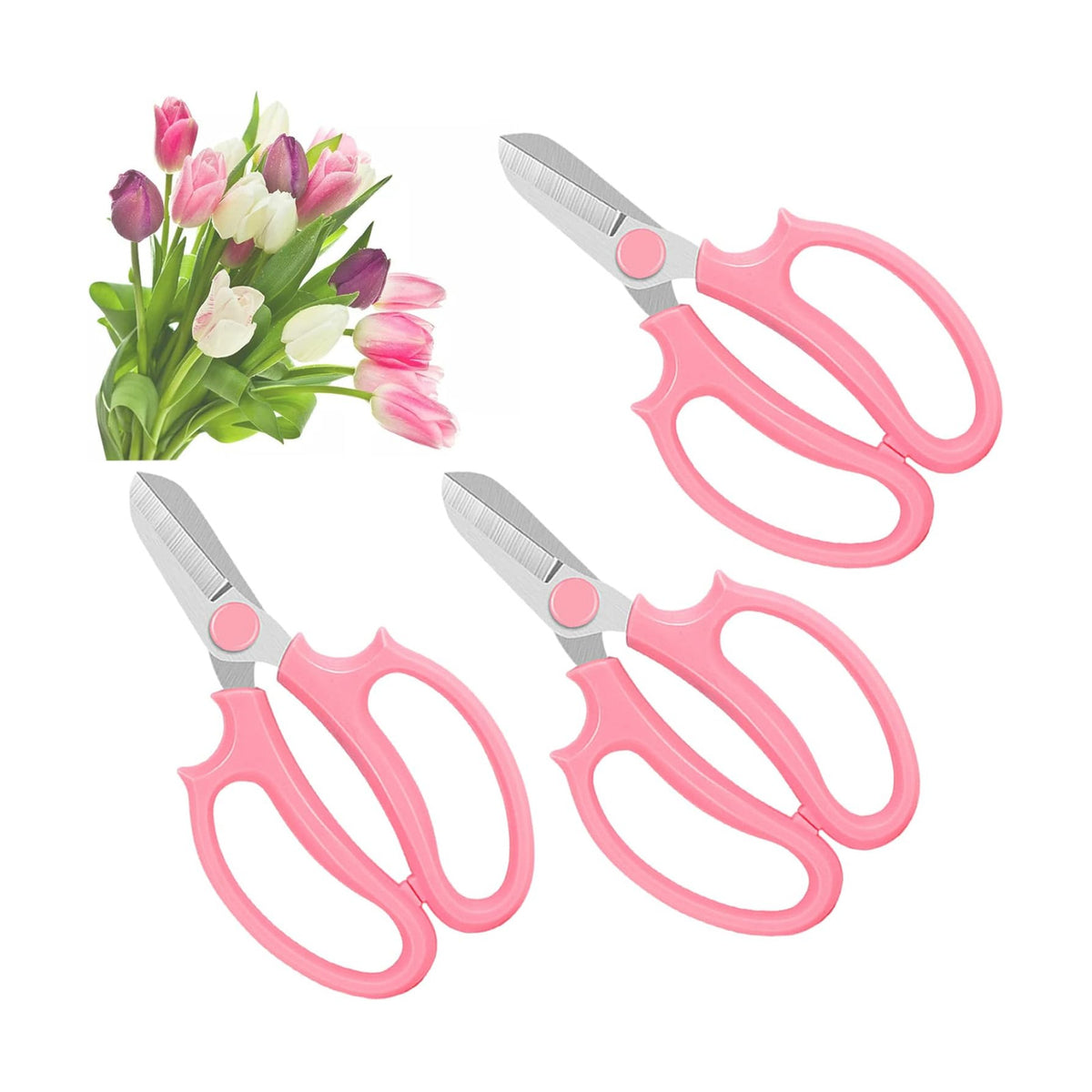 3 Pcs Garden Scissors Floral Shears,Professional Floral Scissors with Comfortable Grip Handle,Premium Garden Pruning Shears for Plants Trimming and Fruit Picking Trimming,Pink