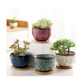 YYW 3 Inch Ceramic Plant Pot Set of 4 with Drainage and Bamboo Tray(Set 2) | Durable Ceramic Flower Pots Perfect for