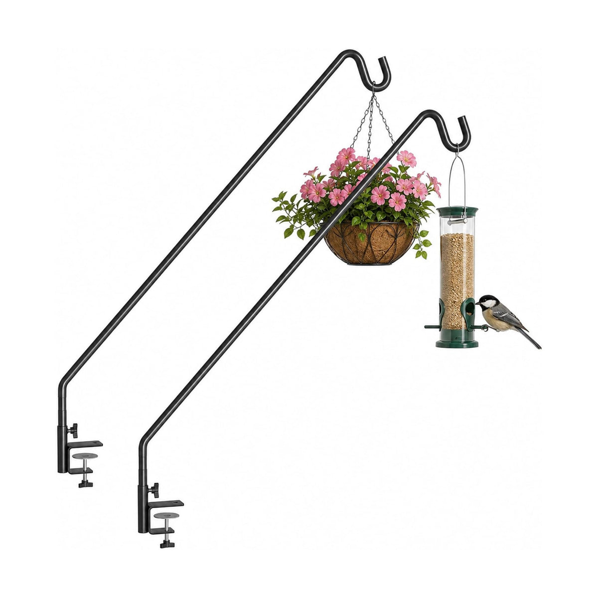 MIXXIDEA 2 Pack Heavy Duty Extensible Adjustable Deck Hooks for Hanging Bird Feeders, Plants, Suet Baskets, Wind Chimes, Lanterns