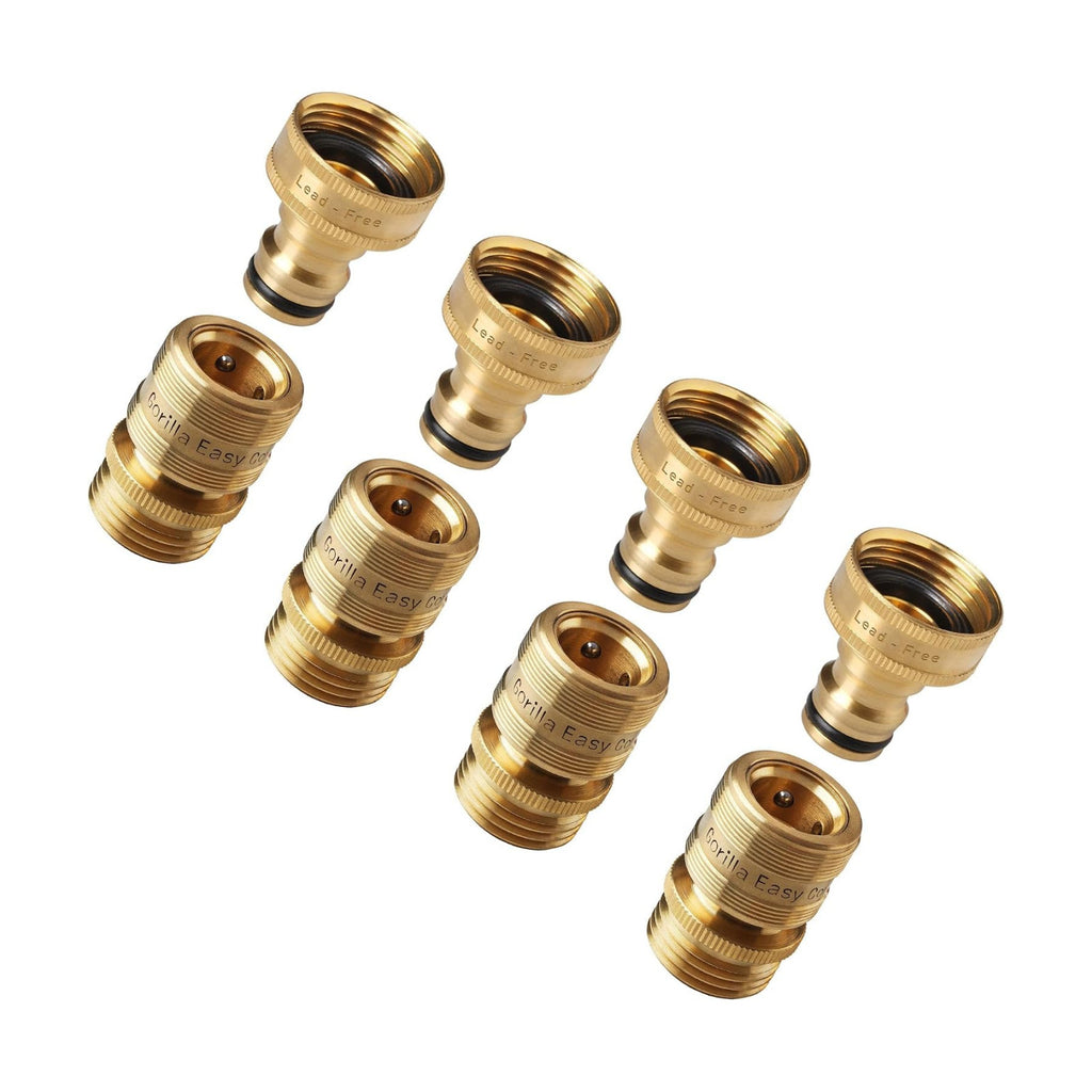 Low Lead Locking Garden Hose Quick Connect Fittings ¾ Inch GHT Solid Brass Leak Proof to 200 PSI Heavy Duty