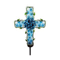 COOZZYHOUR Solar Cross Garden Lights Outdoor Decorative - Solar Metal&Glass Cross Blue Hydrangea Flower Stake Lights