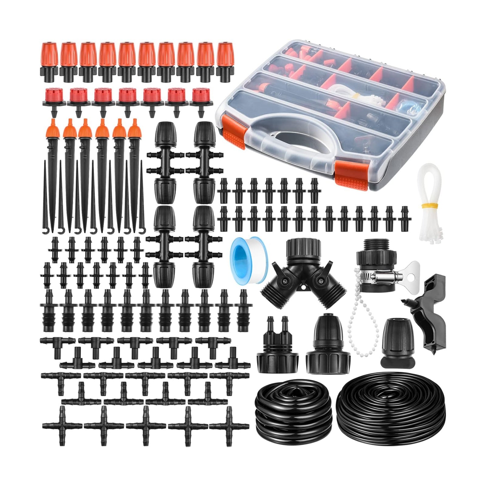 280 Pcs Drip Irrigation Kit, 147FT Garden Watering System 1/2 1/4 in Distribution Tubing Hose Automatic Patio Misting