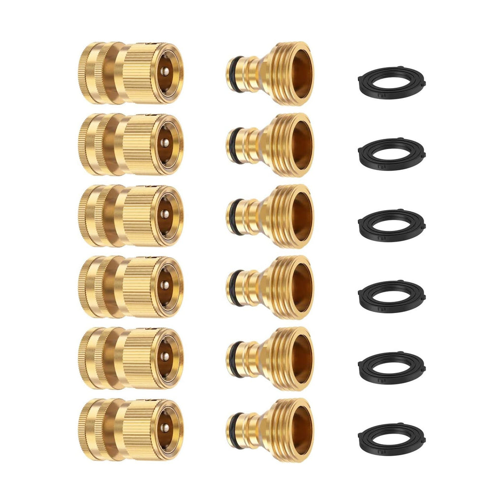 FINEST+ Garden Hose Quick Connector, Solid Brass 3/4 Inch Thread Fitting No-Leak Water Hose Female and Male Easy