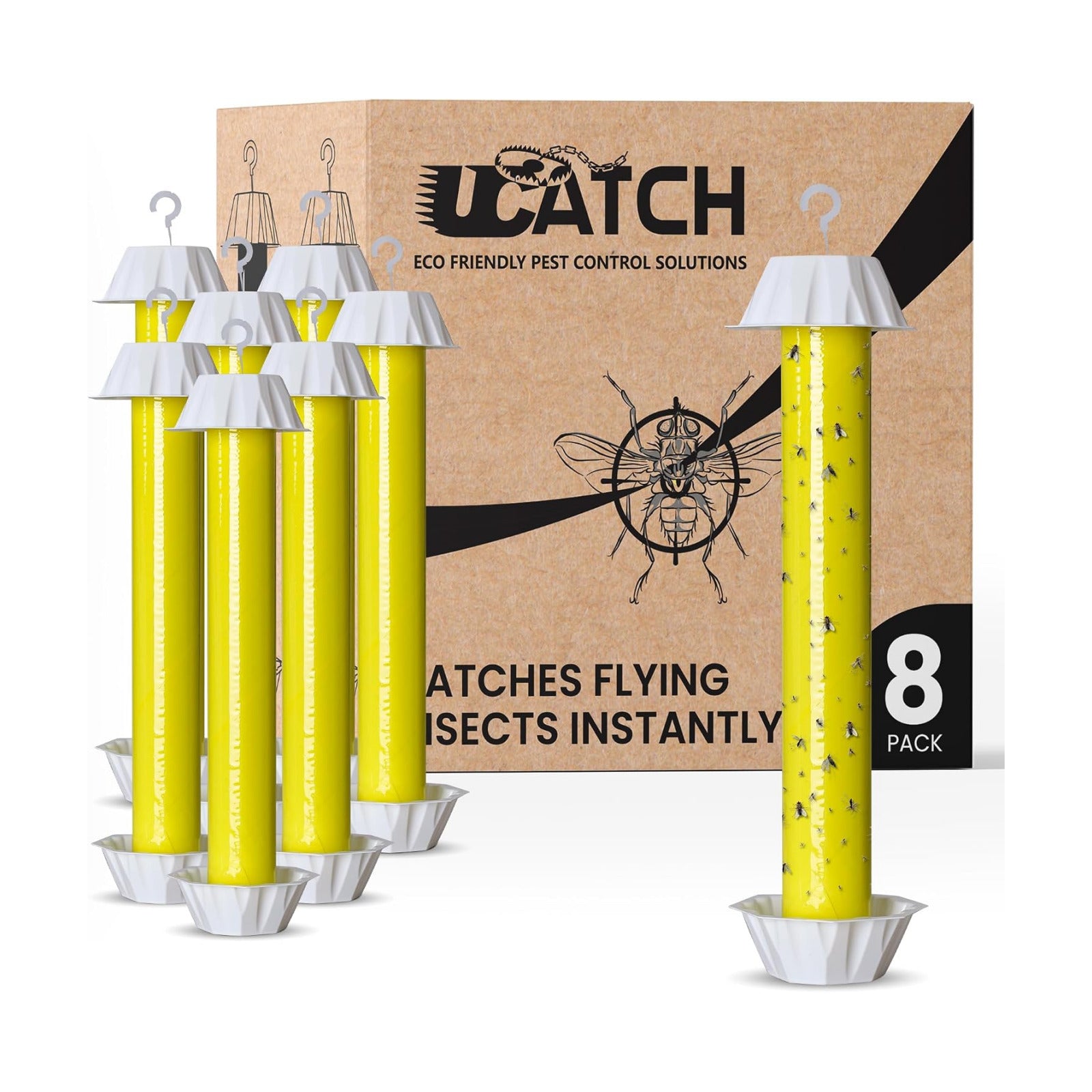 Sticky Fly Trap Indoor & Outdoor Pack of 8 | Hanging Fly Stick for Gnats, Flies, Wasps, Mosquitoes & Other Flying Bugs