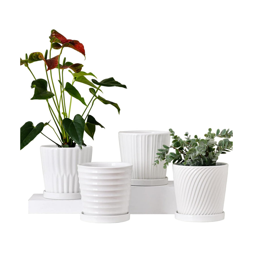 White 6 Inch Flower Pots for Plants,Ceramic Planter with Drainage Holes | 4 Pack Indoor & Outdoor Plant Pots with
