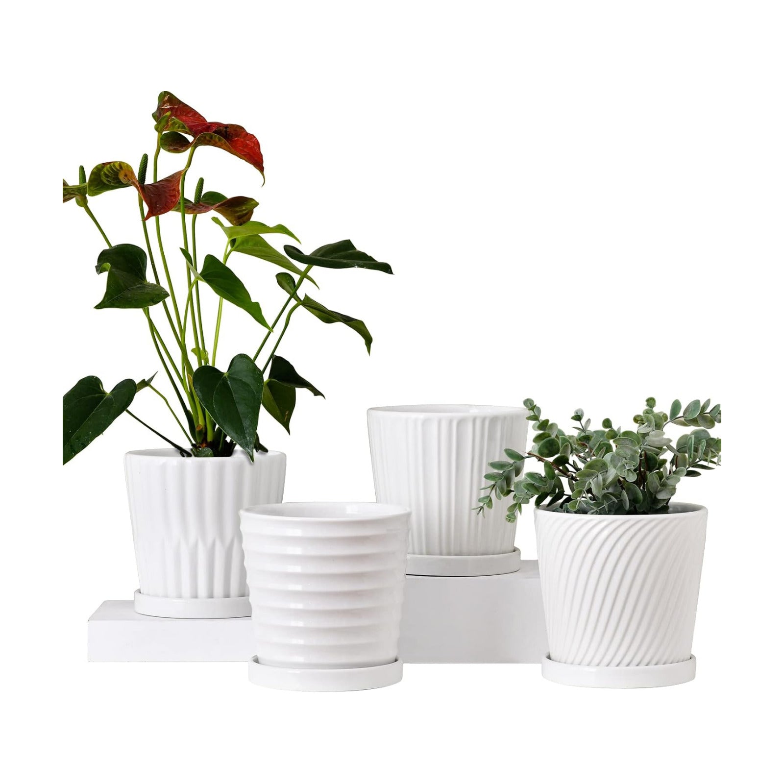 White 6 Inch Flower Pots for Plants,Ceramic Planter with Drainage Holes | 4 Pack Indoor & Outdoor Plant Pots with
