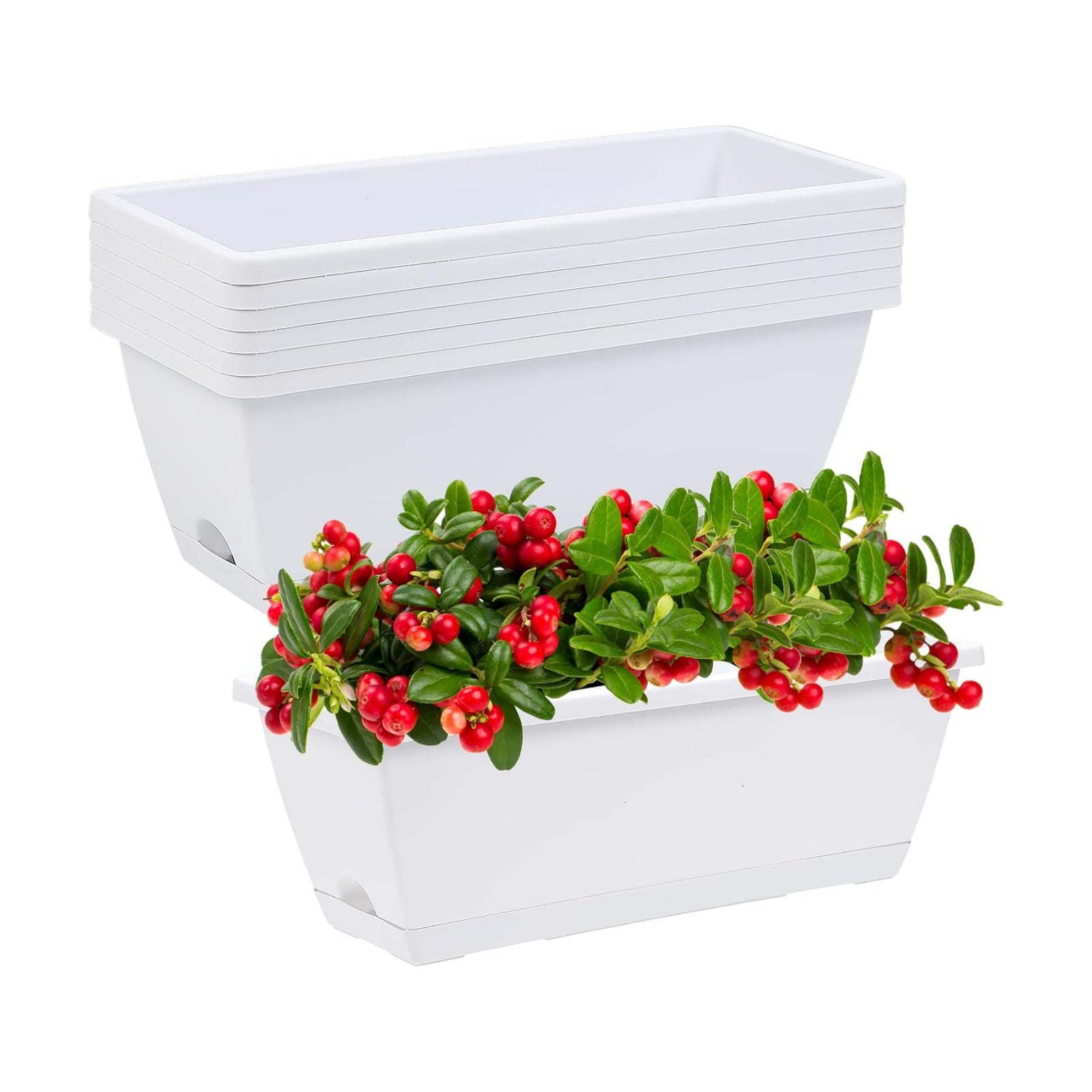 CHUKEMAOYI Window Box Planter, 7 Pack Plastic Vegetable Flower Planters Boxes 17 Inches Rectangular Flower Pots with