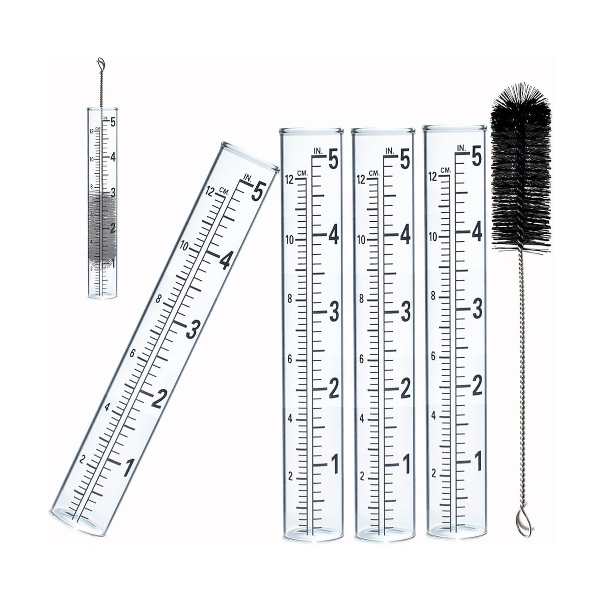 YZDTECH 4 PCS Rain Gauge Glass Replacement Tube, Glass Rain Gauges Replacement Tubes Best Rated for Yard Garden Outdoor Lawn, 5 inch with Tube Brush