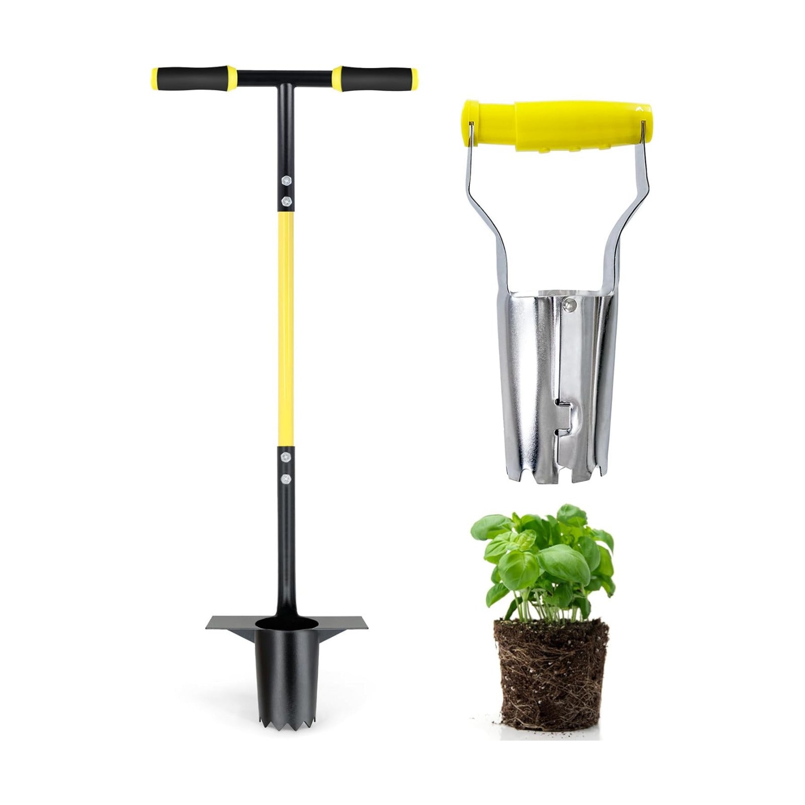 Bulb Planter Tool, Long Handle Sod Plugger with Serrated Base, Automatic Soil Releasing Small Bulb Transplanter for