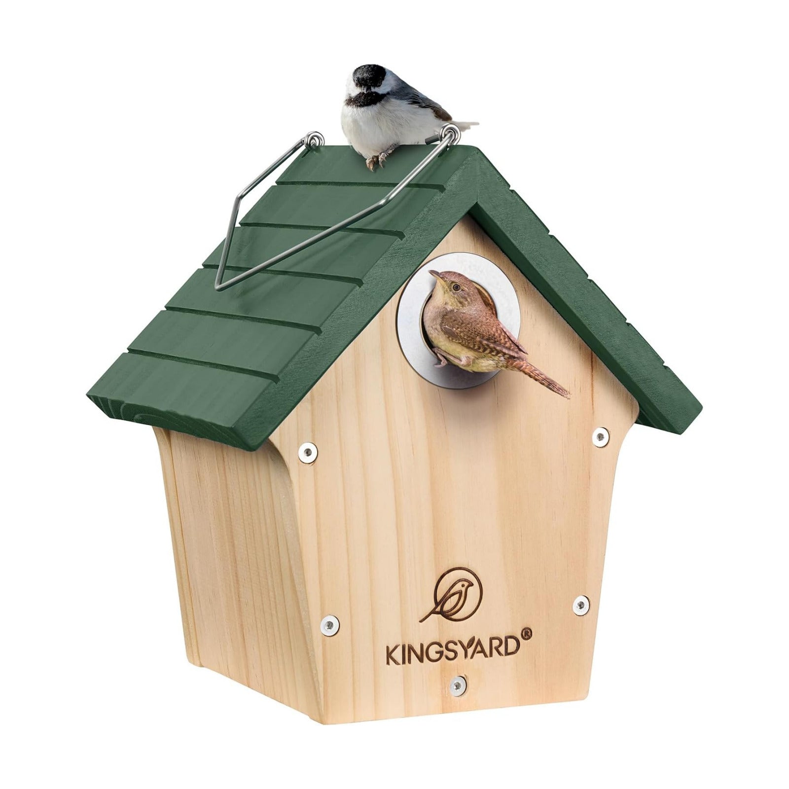 Kingsyard Cedar Hanging Bird House with Metal Predator Guard for Wren | Cedar Wren House with 1-inch Entry Hole, Metal